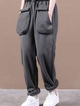 Women Retro Loose Stitching Pocket Plus Velvet Casual Pants